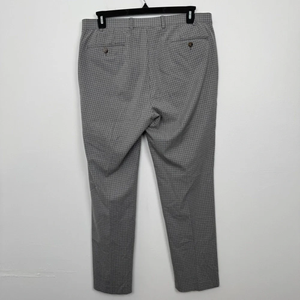 Lauren Ralph Lauren Mens Grey Micro Check Dress Pants 36W x 32L Stretch Trousers